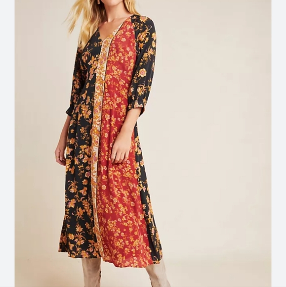 Anthropologie Kachel Multi Print Boho  Midi Dress 8 - Picture 1 of 12